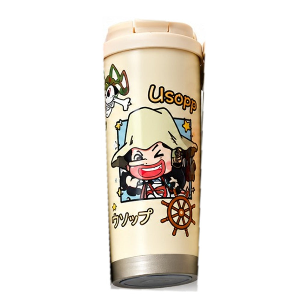 One Piece Usopp chibi coffee tumbler, cream with cream flip-top lid