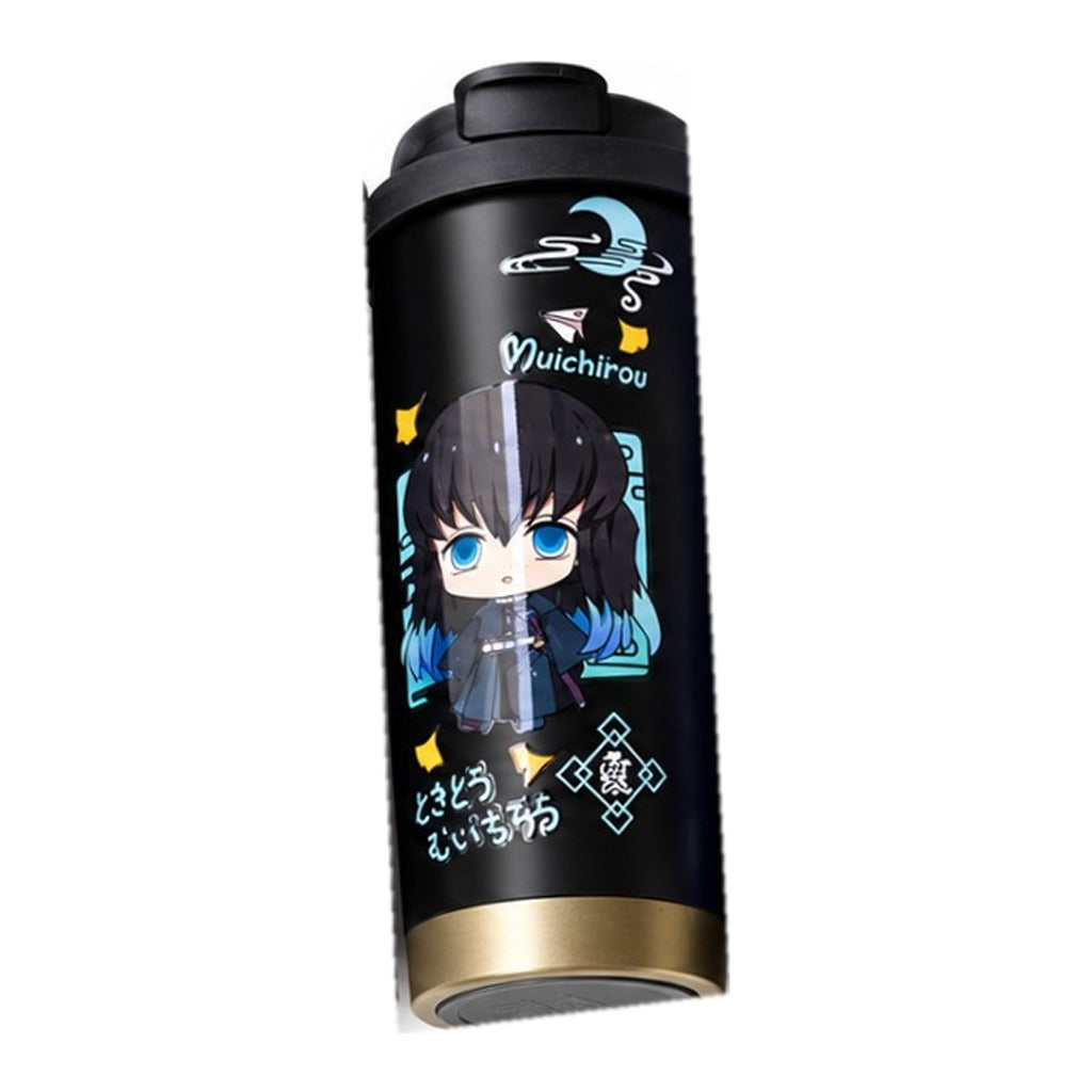 Demon Slayer Muichiro chibi coffee tumbler, black with gold base