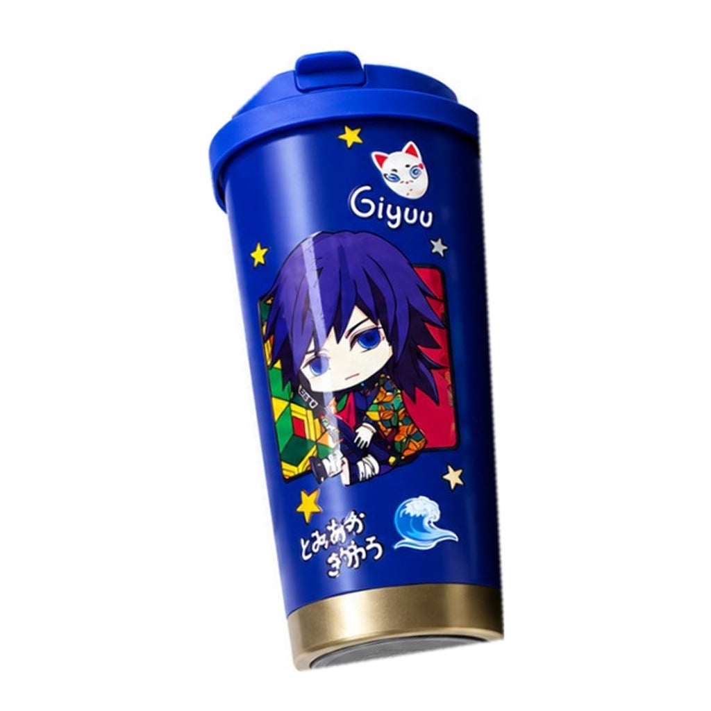 Demon Slayer Giyu chibi coffee tumbler, blue with gold base