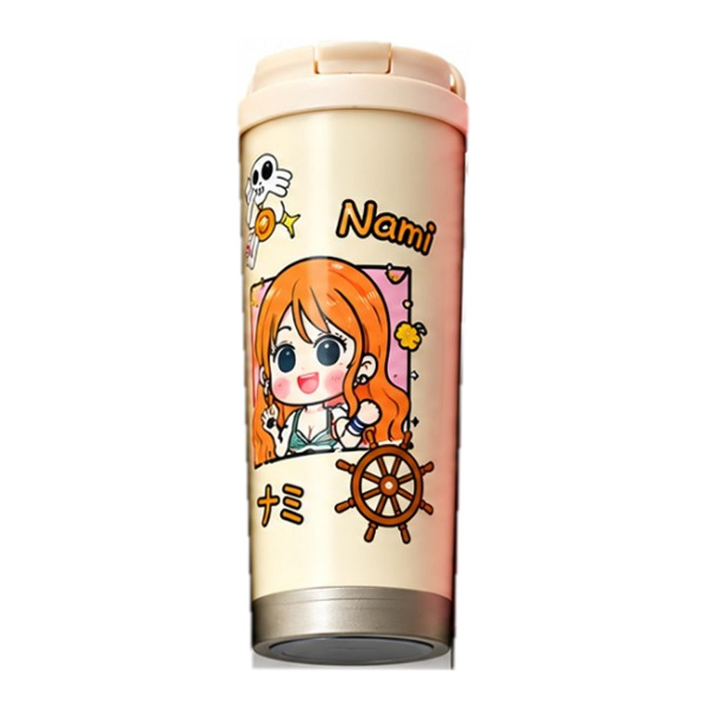One Piece Nami chibi coffee tumbler, cream with cream flip-top lid