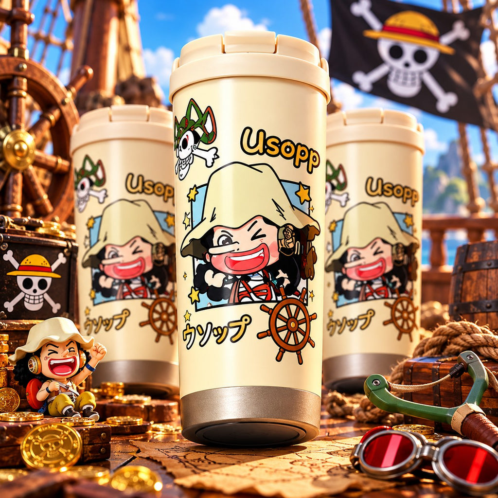 One Piece Usopp chibi tumbler on a pirate ship – lifestyle photo