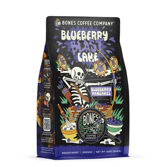Bones Coffee Company Blueberry Blast Cake flavored coffee, 12 oz bag – alternate view