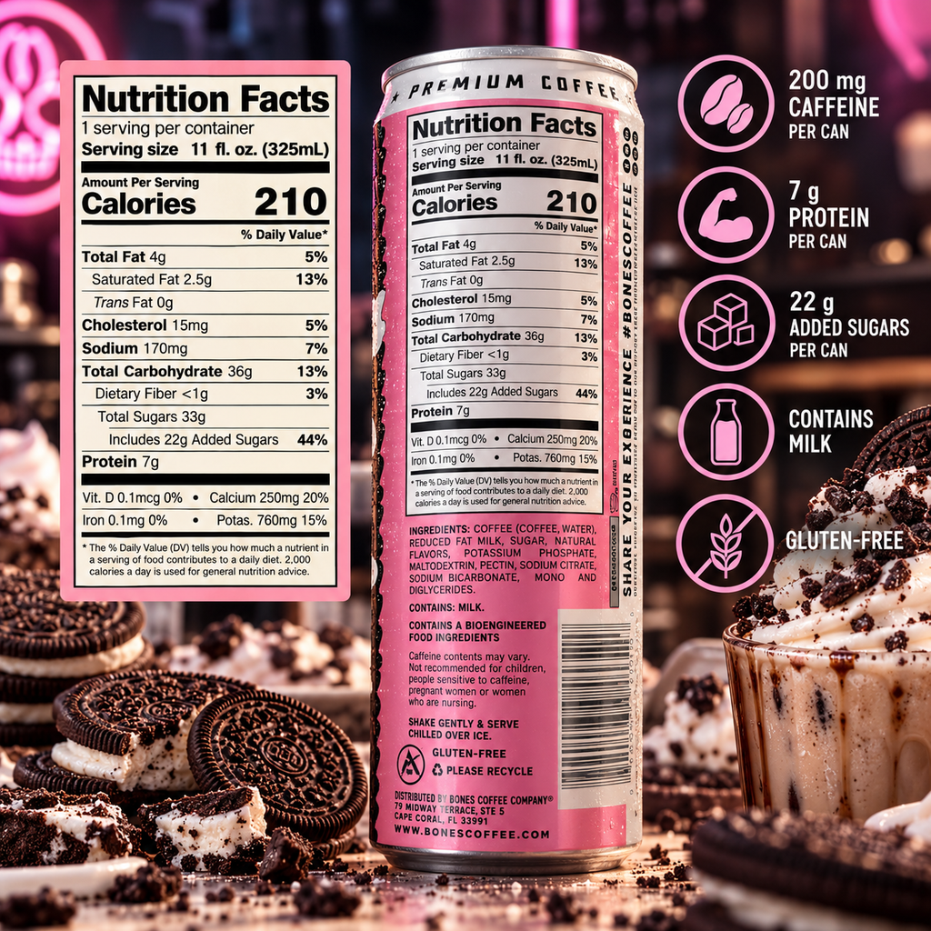 Bones Coffee Company Cookies N' Dreams Latte, 11 fl oz (325 mL) can
