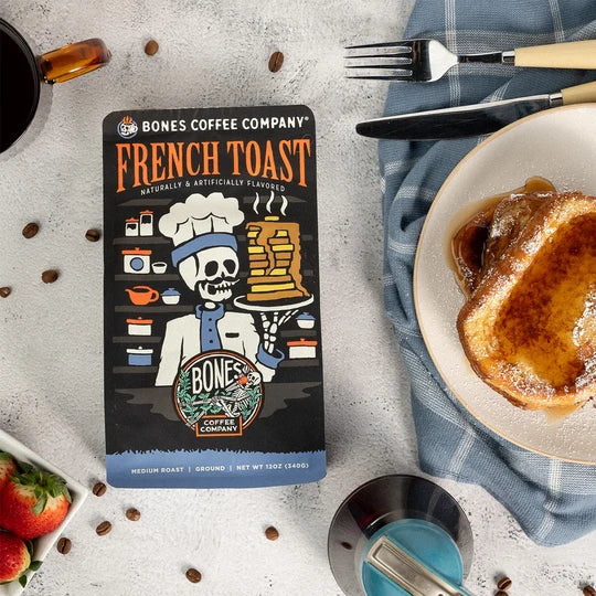 Bones Coffee Company French Toast flavored coffee bag