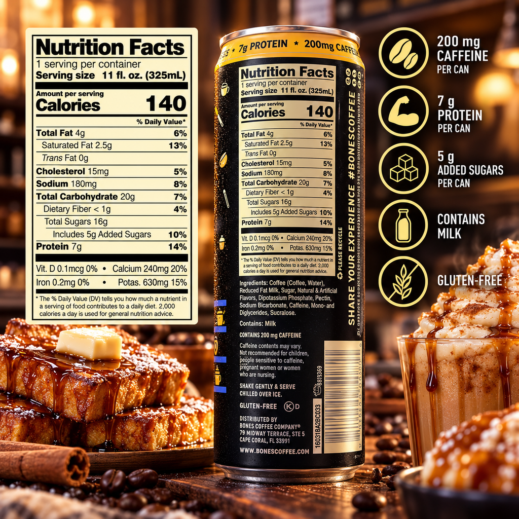Bones Coffee Company French Toast Latte, 11 fl oz (325 mL) can – alternate view