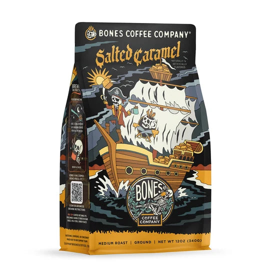 Bones Coffee Company Salted Caramel flavored coffee bag – alternate view