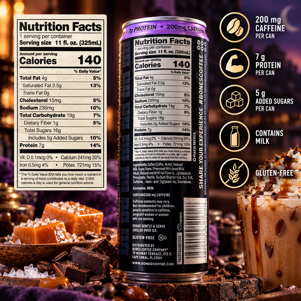 Bones Coffee Company Sea Salted Caramel Mocha Latte, 11 fl oz (325 mL) can – alternate view