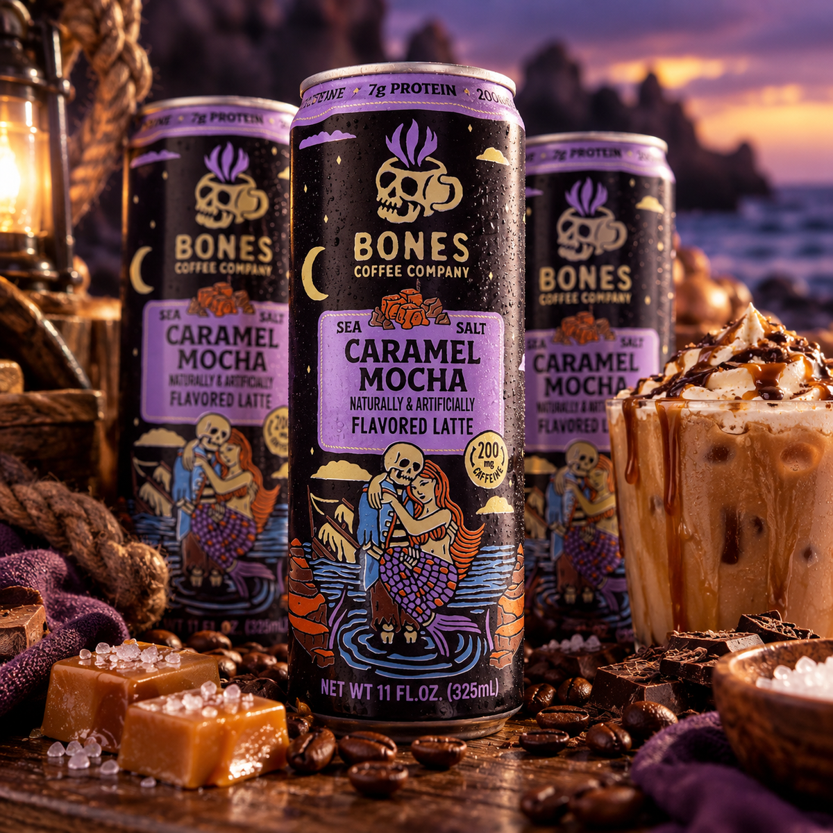 Bones Coffee Company Sea Salted Caramel Mocha Latte, 11 fl oz (325 mL) can