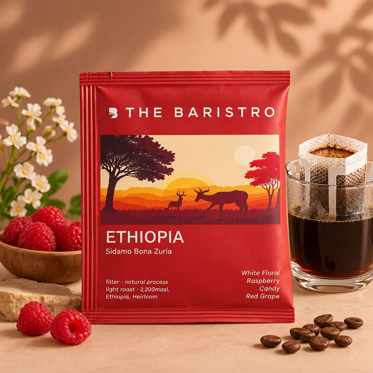The Baristro Ethiopia Sidamo Bona Zuria single drip bag coffee