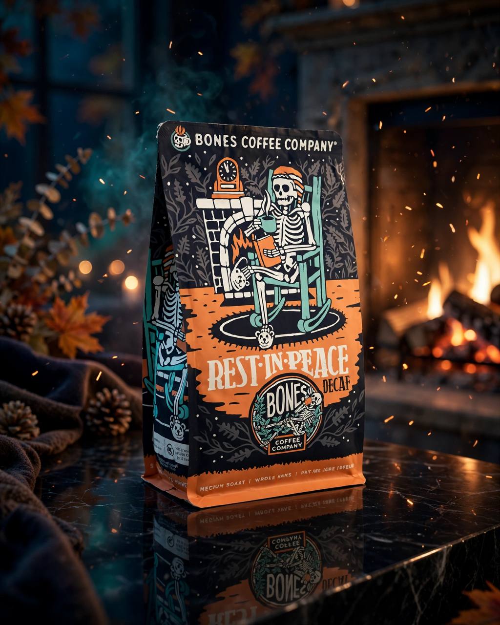 Bones Coffee Rest in Peace Decaf original 12 oz bag