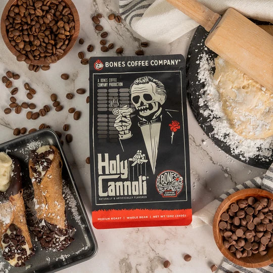 Bones Coffee Company Holy Cannoli flavored coffee bag