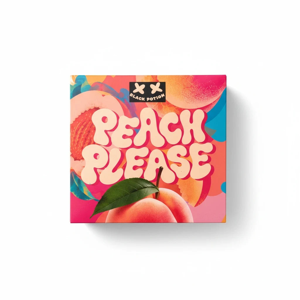 Lamora Peach Please medium roast coffee packaging with vibrant peach and apple juice graphic design
