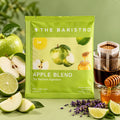 Lamora The Baristro Apple Blend specialty coffee drip bag with green apple, lavender, honey, and lime illustrations.