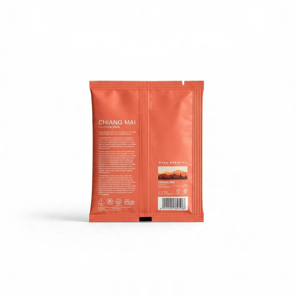 Lamora The Baristro Chiang Mai Lica Coffee Estate specialty coffee drip bag in a vibrant orange packaging