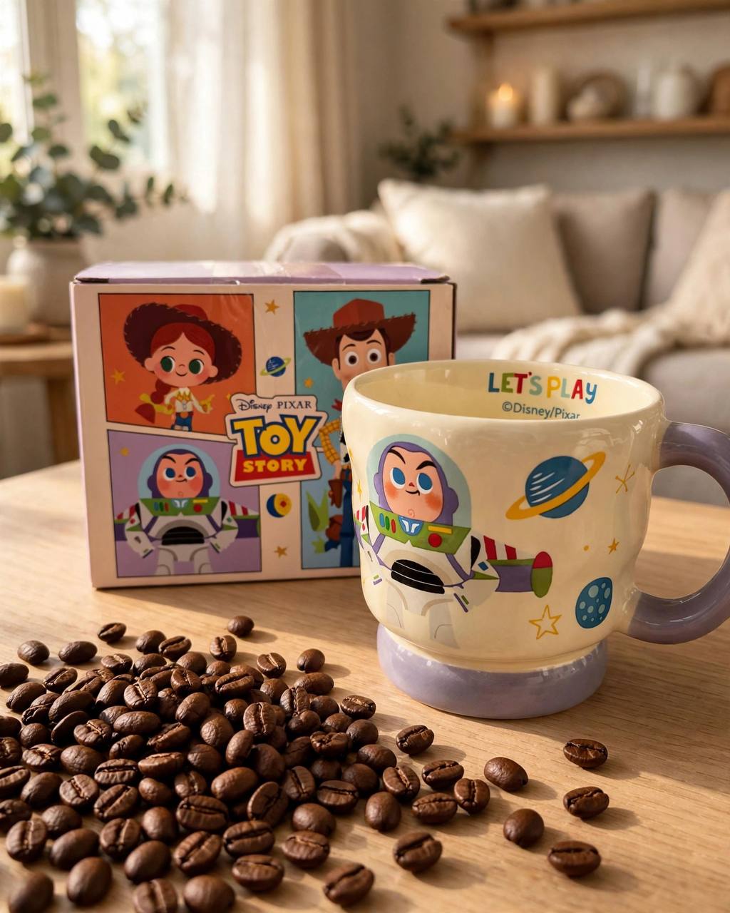 Disney Pixar Toy Story Buzz Lightyear Let's Play ceramic mug with lilac wavy handle and gift box