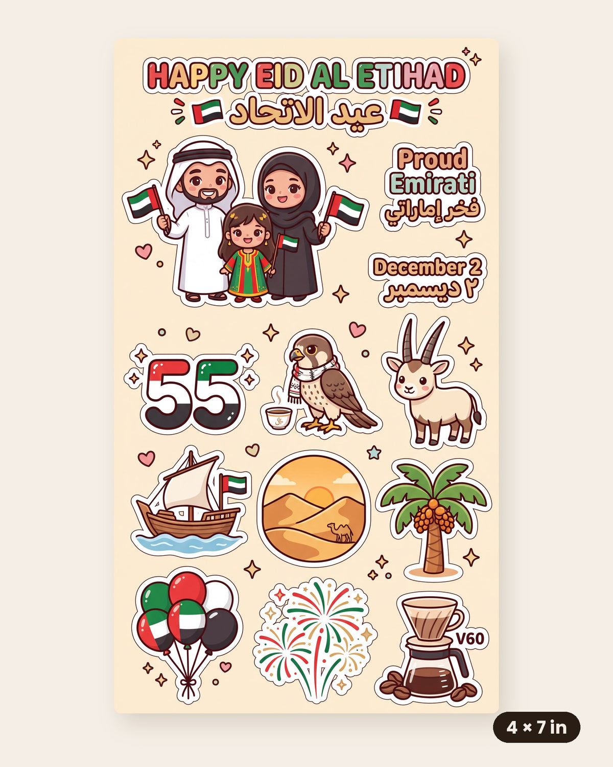 Eid Al Etihad Sticker Sheet 4x7 in