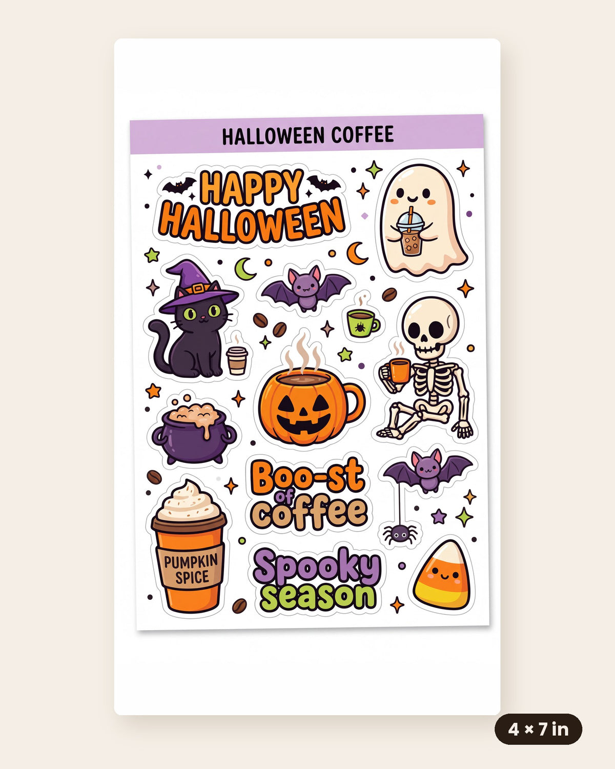 Halloween Sticker Sheet 4x7 in